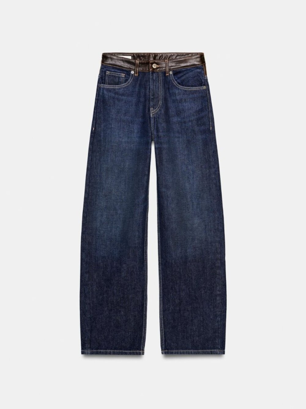 Zara TRF High Waist Straight Jeans with Leather US 4